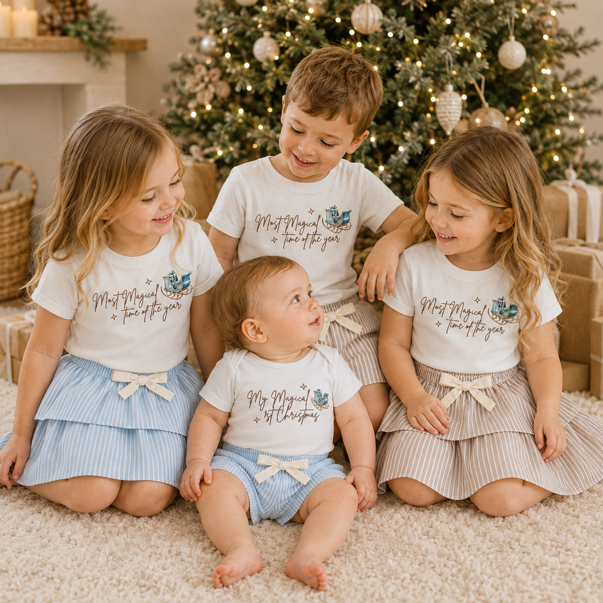 Most Magical Time of the Year Embroidered Sleigh Christmas Kids T- Shirt