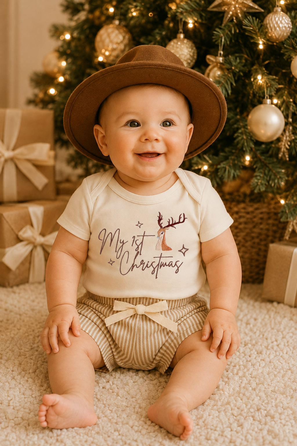 My First Christmas Embroidered Baby Bodysuit