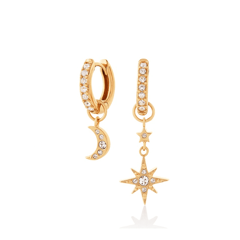 Moon and star 2024 huggie earrings