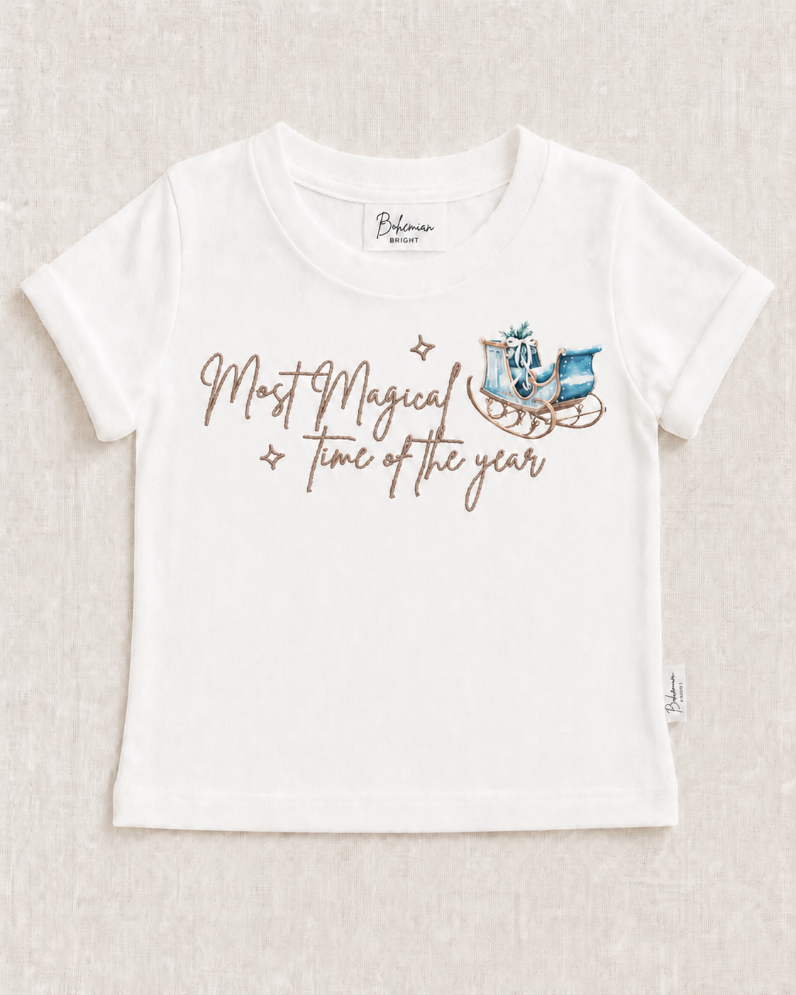 Most Magical Time of the Year Embroidered Sleigh Christmas Kids T- Shirt